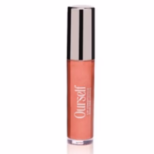 A tube of Ourself Lip Conditioner Sunset in peach with a silver cap and the brand name on the front, standing upright against a white background.