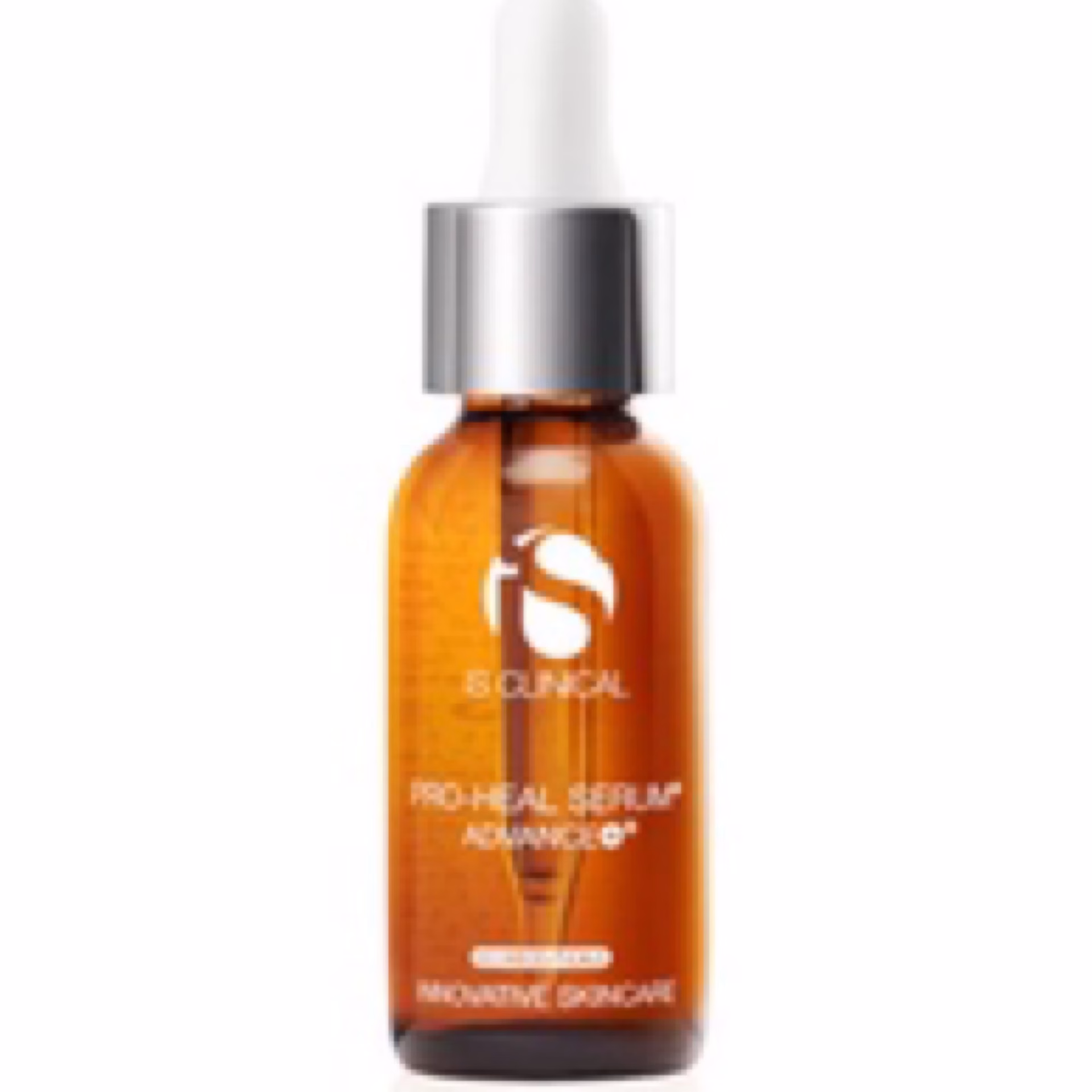 A brown glass dropper bottle labeled Is Clinical Pro Heal Serum Advance with a silver cap and white dropper, used for skincare.
