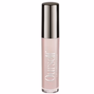 A tube of Ourself lip conditioner with a shiny silver cap and light pink formula inside, standing upright against a plain white background.