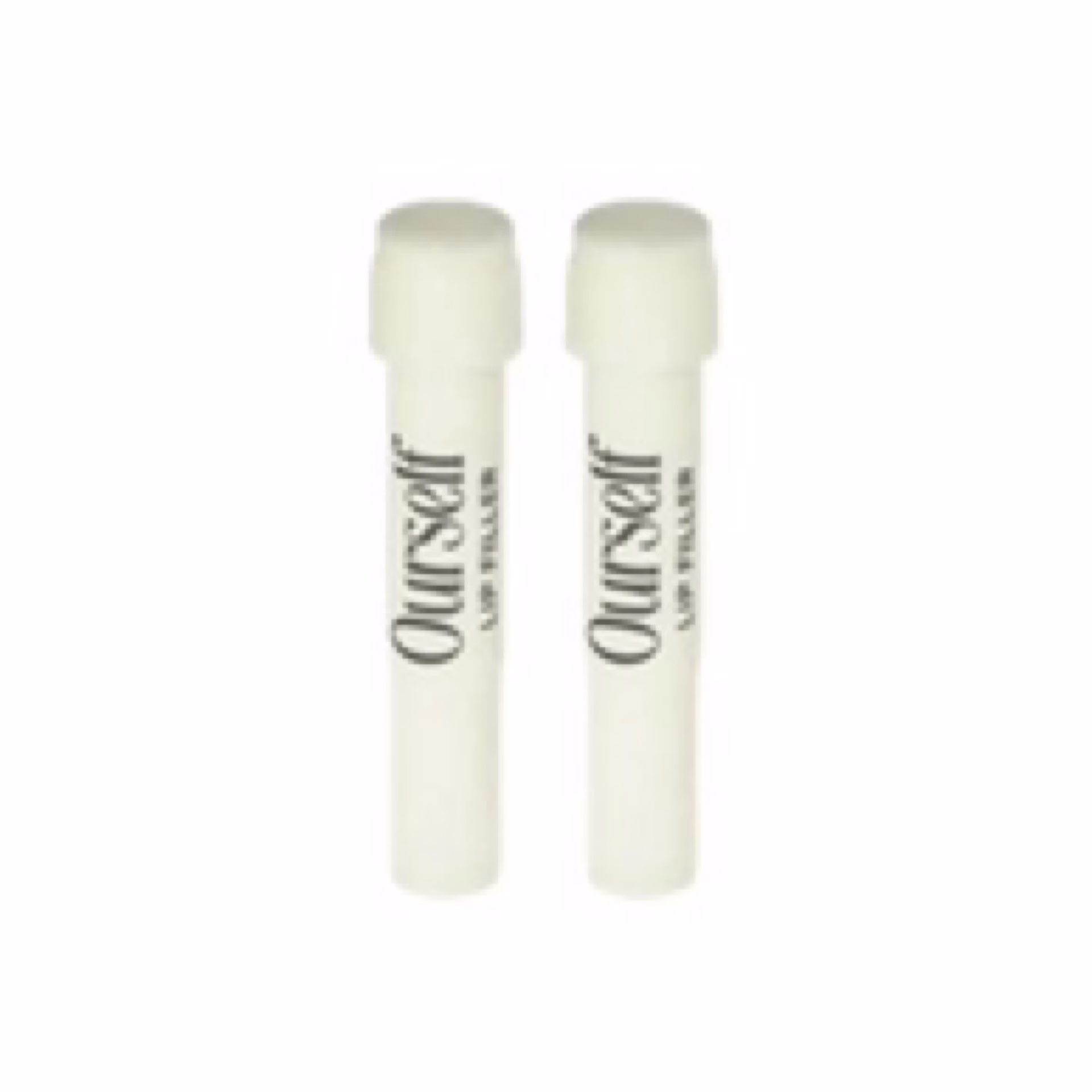 Two white cylindrical tubes labeled “Ourself lip filler refill” stand upright side by side on a plain white background.